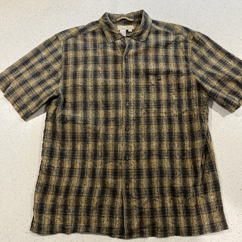 The Territory Ahead Mens Large Plaid Paisley Button Up Shirt Short Sleeve Cotton